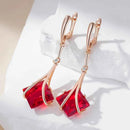 Rose Gold Red Zircon Geometric Long Drop Earrings