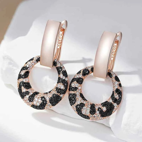 Rose Gold Leopard Print Zircon Drop Earrings