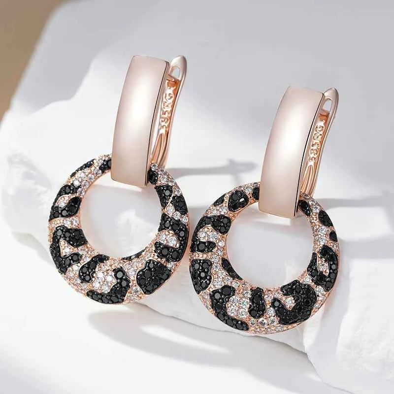 Rose Gold Leopard Print Zircon Drop Earrings