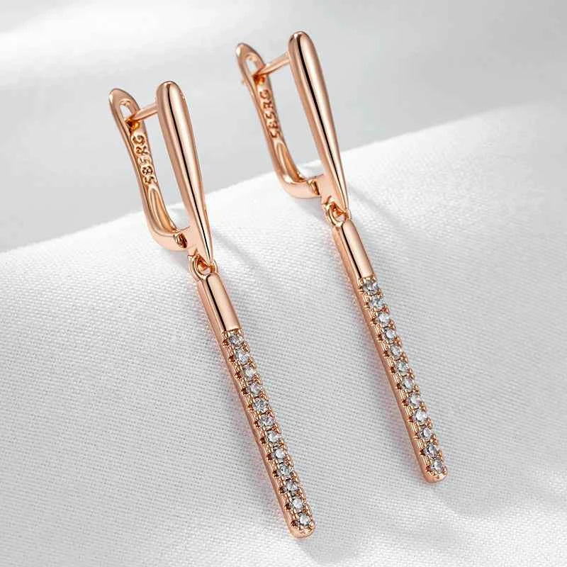 Rose Gold Linear Zircon Drop Earrings