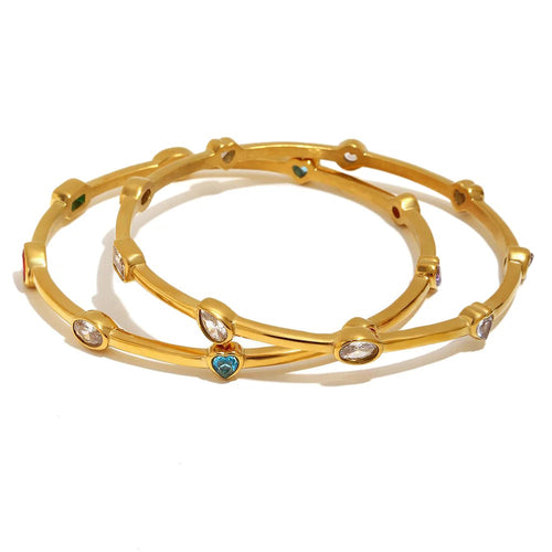 Scattered Oval Zircon Thin Bangle - SEIYI