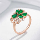 Rose Gold Green Zircon Floral Cocktail Ring
