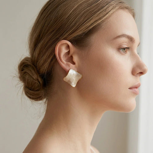 Swirl Enamel Irregular Square Studs - SEIYI