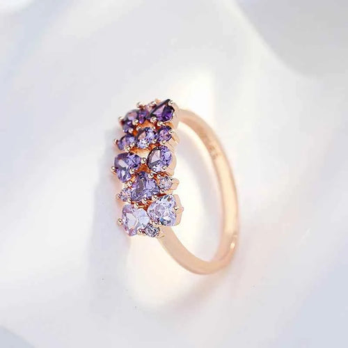 Rose Gold Purple Zircon Cluster Cocktail Ring