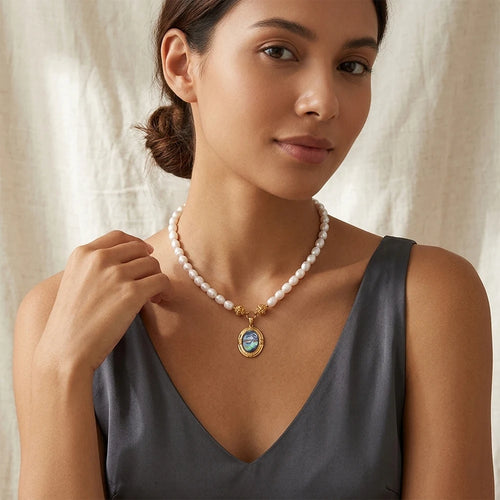 Abalone Pearl Beaded Pendant Necklace - SEIYI