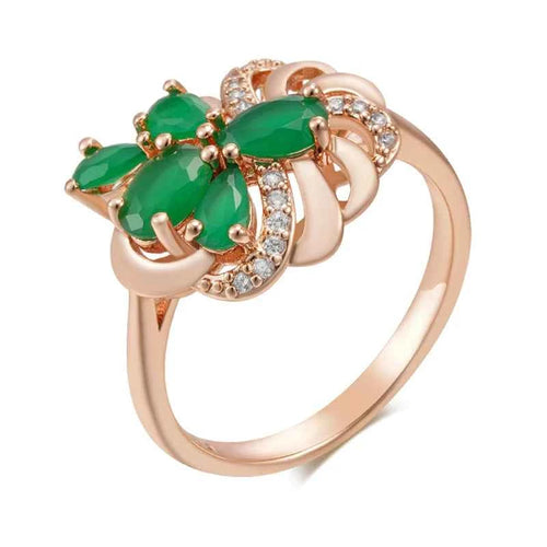 Rose Gold Green Zircon Floral Cocktail Ring