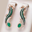 Rose Gold Green Zircon Lizard Drop Earrings