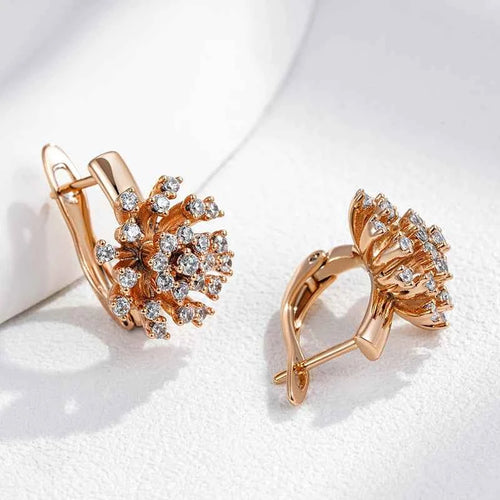 Rose Gold Zircon Firework Flower Drop Earrings
