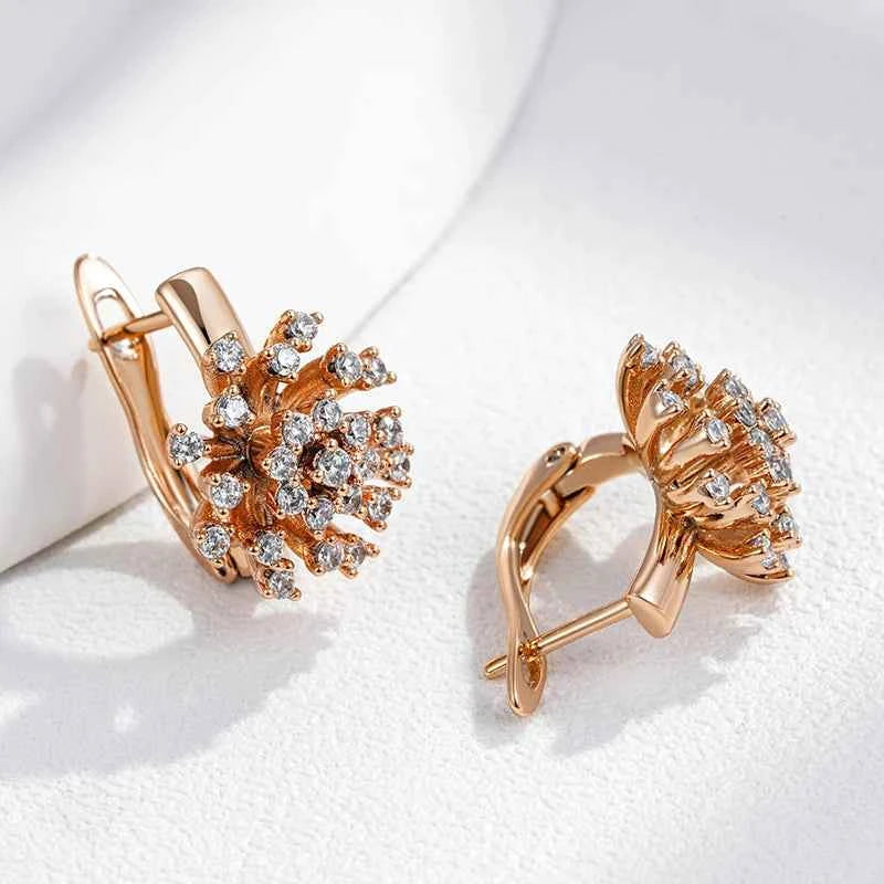 Rose Gold Zircon Firework Flower Drop Earrings