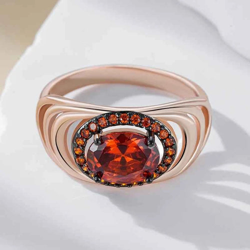 Oval Red Zircon with Ombre Halo Statement Ring