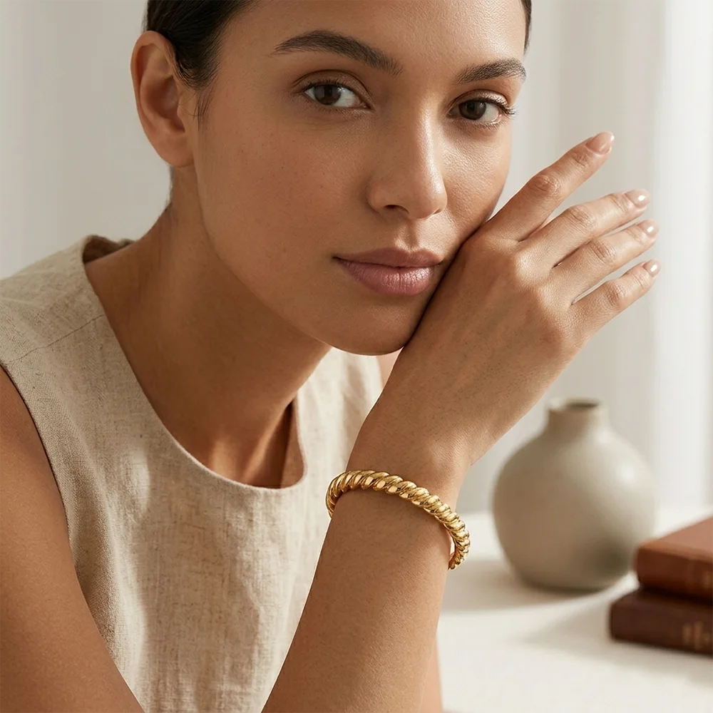 Twisted Open Cuff Bangle Bracelet - SEIYI