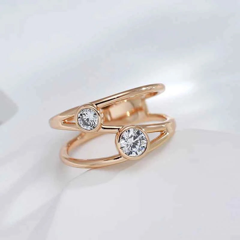 Double-Stone Geometric White Zircon Ring