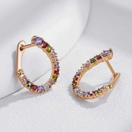 Rose Gold Multicolor Zircon Hoop Earrings