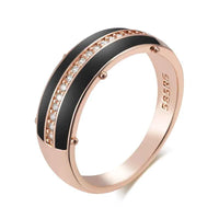 Black Enamel & Crystal Inlay Band Ring
