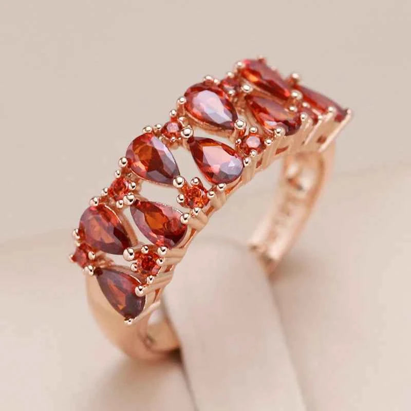 Fire Red Teardrop Zircon Statement Ring