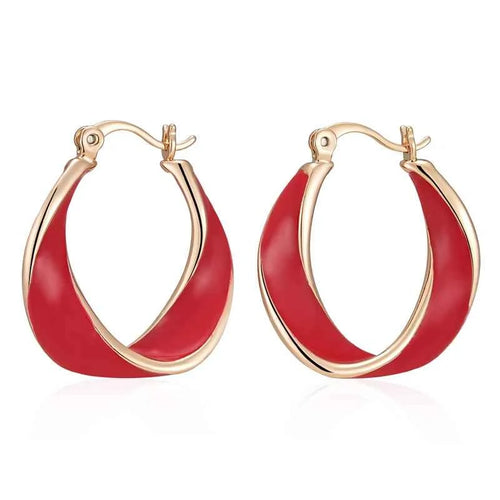 Rose Gold Twisted Enamel Hoop Earrings