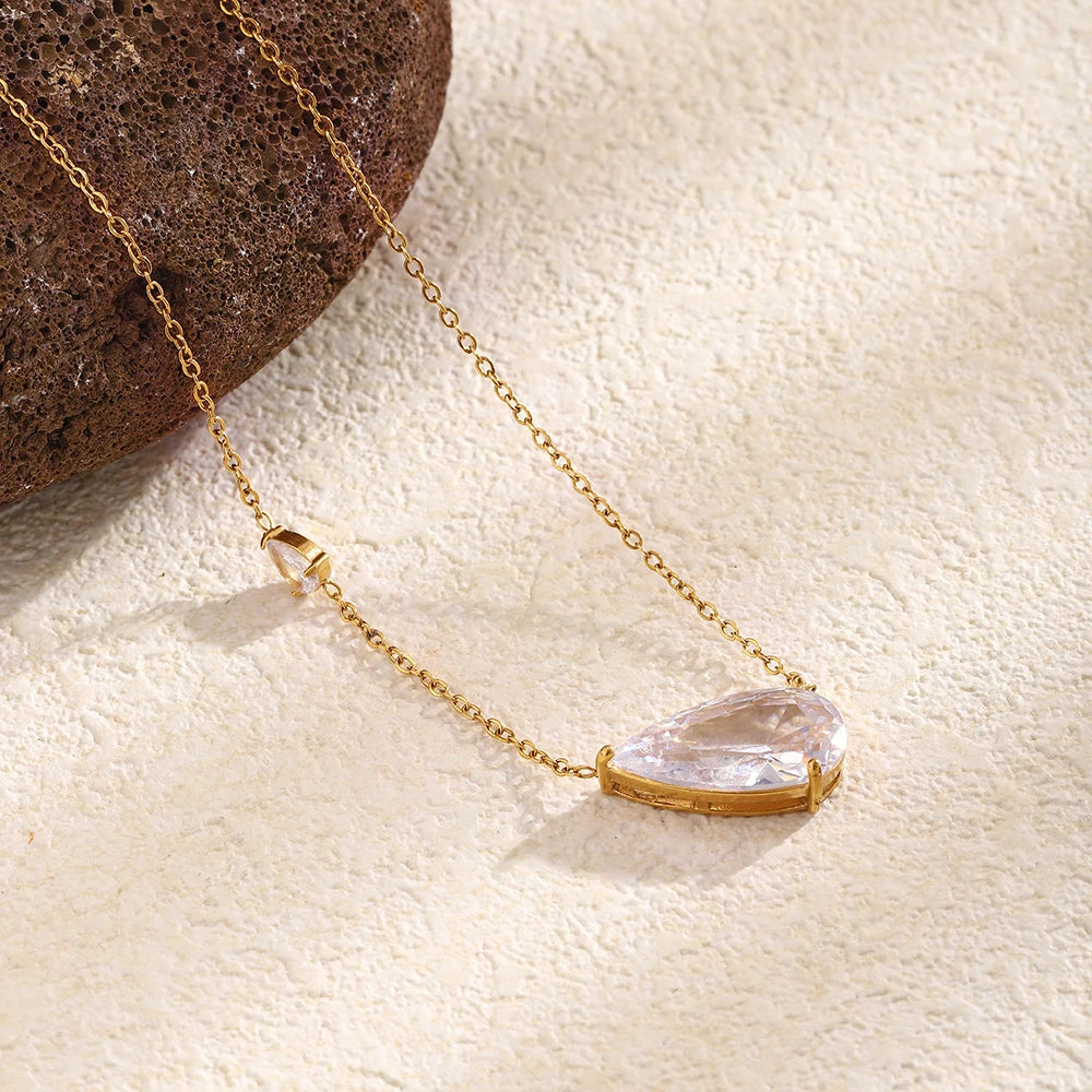 Dual Teardrop Crystal Necklace - SEIYI
