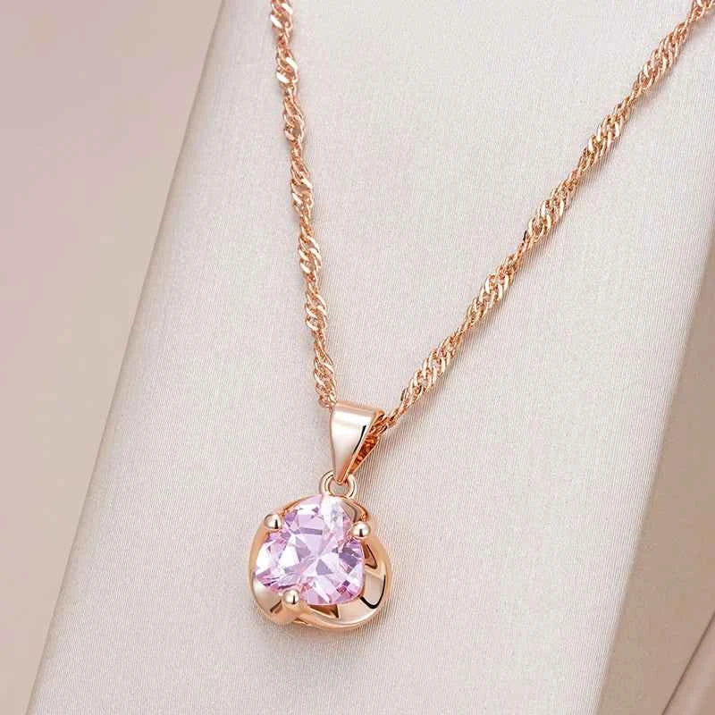 Rose Gold Pink Heart Zircon Pendant Necklace
