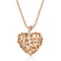 Rose Gold Hollow Woven Heart Zircon Pendant Necklace