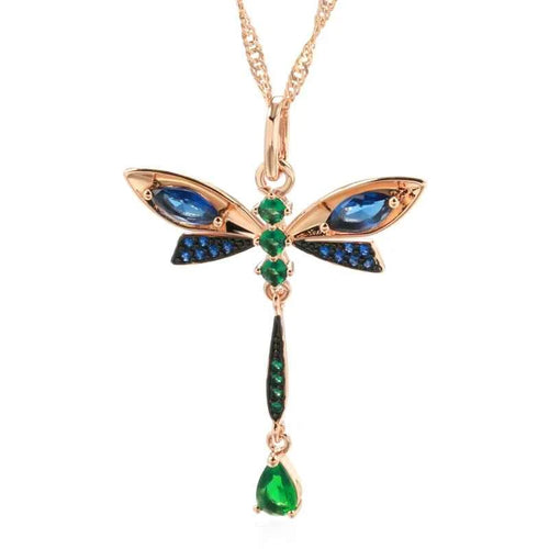 Rose Gold Dragonfly Multicolor Zircon Necklace
