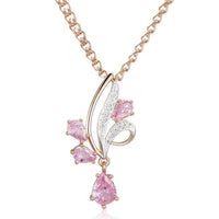 Rose Gold & Silver Pink Zircon Floral Pendant Necklace