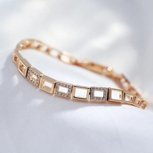 Rose Gold Square Link Zircon Bracelet - SEIYI