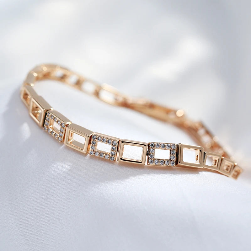 Rose Gold Square Link Zircon Bracelet - SEIYI