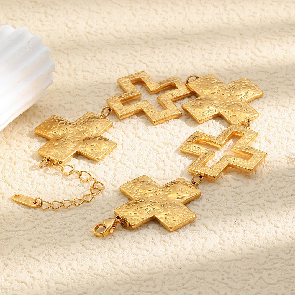 Hammered Cross Zigzag Link Bracelet - SEIYI
