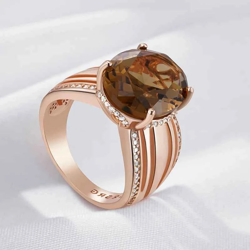 Rose Gold Smoky Brown Zircon Statement Ring