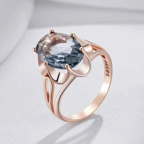 Rose Gold Grey Oval Zircon Cocktail Ring