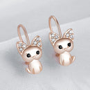 Rose Gold Cute Cat Zircon Drop Earrings