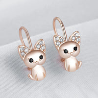 Rose Gold Cute Cat Zircon Drop Earrings