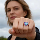 Rose Gold Triangle Colorful Zircon Cocktail Ring