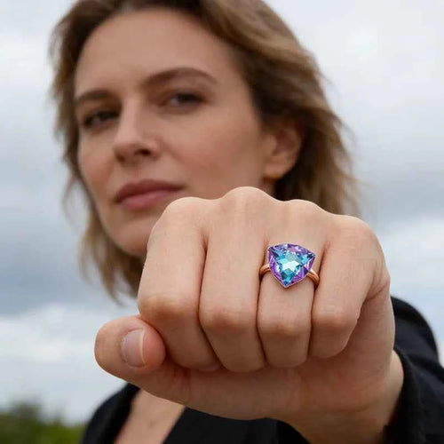 Rose Gold Triangle Colorful Zircon Cocktail Ring