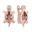 Rose Gold Multicolor Zircon Turtle Drop Earrings