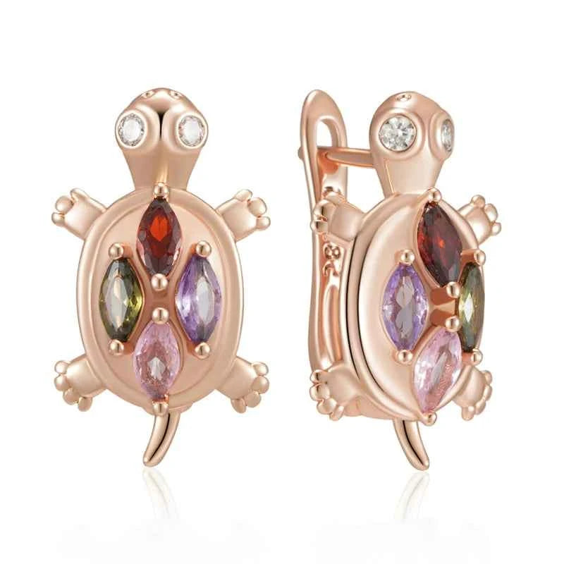 Rose Gold Multicolor Zircon Turtle Drop Earrings