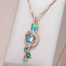 Peacock Enamel & Blue Zircon Pendant Necklace