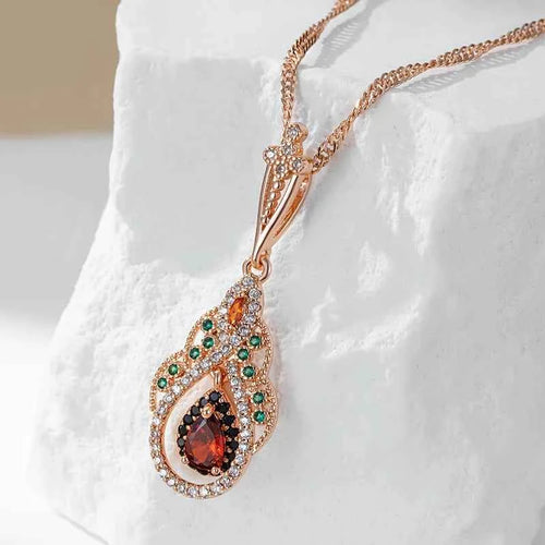 Rose Gold Multi-Color Teardrop Zircon Pendant Necklace