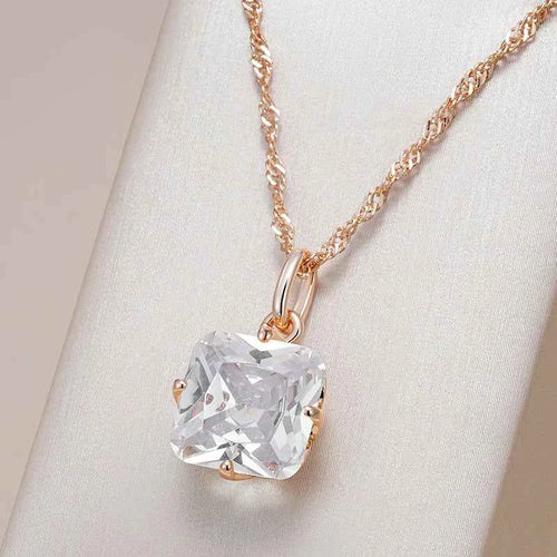 Elegant Cushion White Zircon Charm Necklace