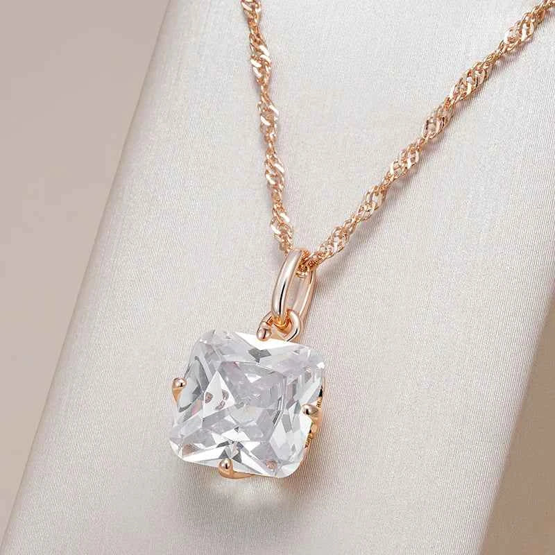 Elegant Cushion White Zircon Charm Necklace