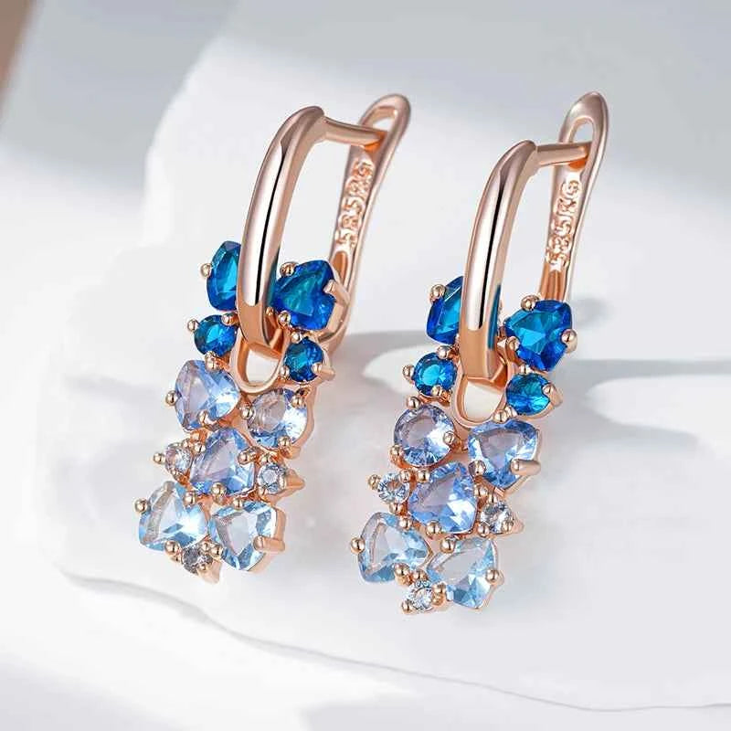 Rose Gold Blue Ombre Zircon Drop Earrings