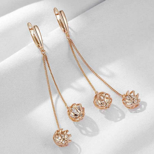 Rose Gold Caged Zircon Tassel Drop Earrings