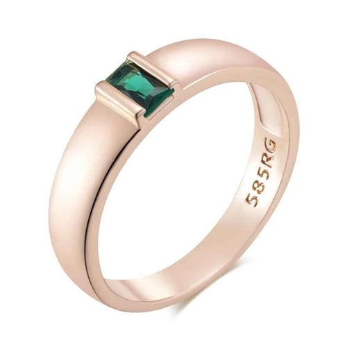 Emerald-Cut Green Zircon Minimalist Band Ring