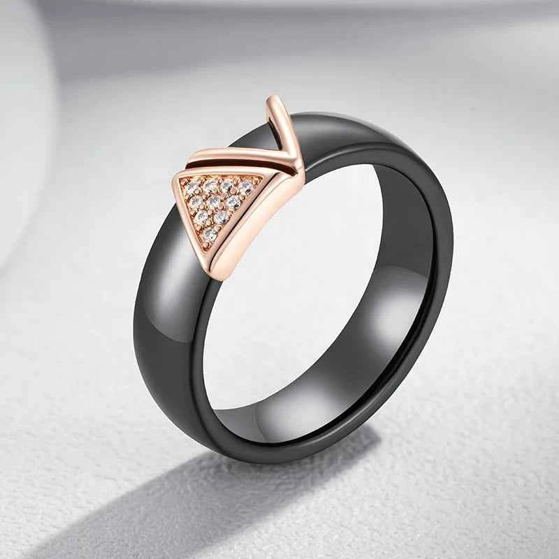 Rose Gold Black Ceramic Triangle Zircon Ring