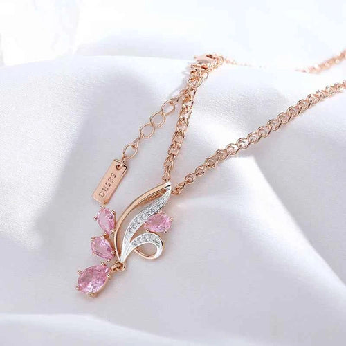 Shiny Pink Natural Zircon Flower Pendant Necklace