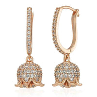 Rose Gold Pave Flower Drop Hoop Earrings