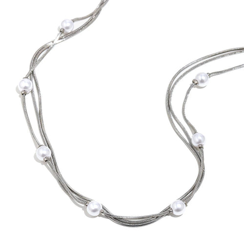 Layered Pearl Snake Chain Necklace - SEIYI