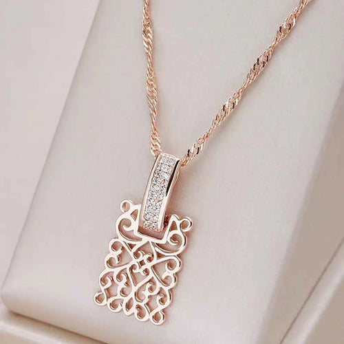 Rose Gold Filigree Zircon Pendant Necklace