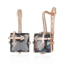 Rose Gold Grey Zircon Cross-Frame Drop Earrings