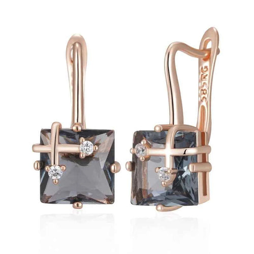 Rose Gold Grey Zircon Cross-Frame Drop Earrings
